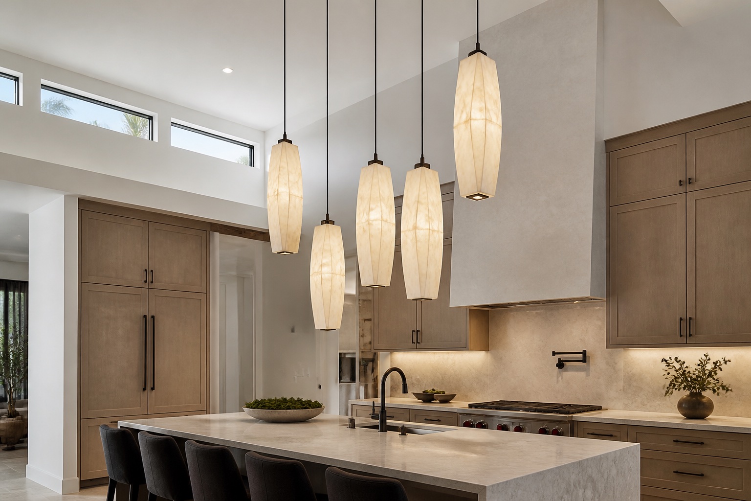 Contemporary kitchen lighting and cabinetry design
